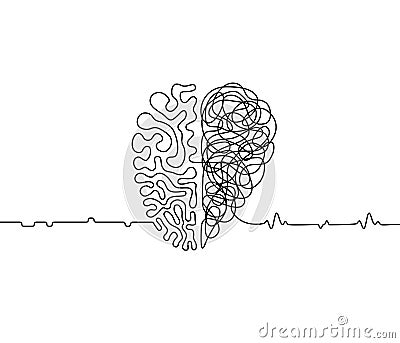 Heart vs brain continuous line drawing concept Vector Illustration