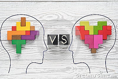 Heart vs Mind. Heart versus brain. Stock Photo