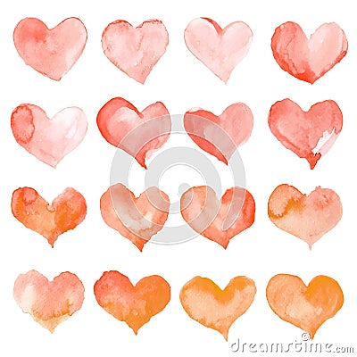 Heart watercolor set for Happy Valentine day card design. Vector Illustration