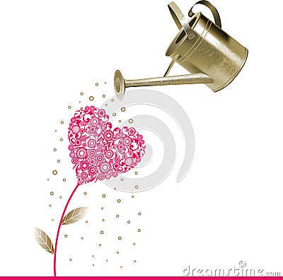 Heart and watering can. Vector Illustration