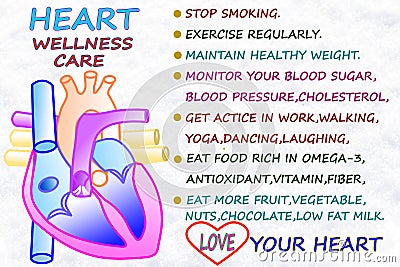 Heart wellness care related words icon in snow white backgrund Stock Photo