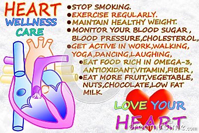 Heart wellness care related words in snow white background Stock Photo