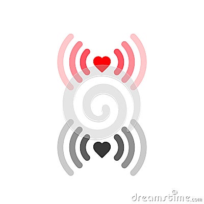 Heart wifi icon set. Vector heart connect icon in flat style. Heart signal. Love connection. Wifi hotspot signal. Love signal. Vector Illustration