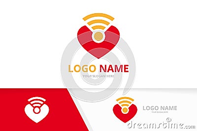 Heart and wifi logo combination. Love signal logotype design template. Vector Illustration