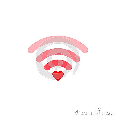 Heart wifi. Vector heart connect icon in flat style. Heart signal. Love connection. Wifi hotspot signal. Love signal. Wifi sign Vector Illustration