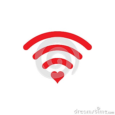 Heart wifi. Vector heart connect icon in flat style. Heart signal. Love connection. Love signal. Wifi sign. Vector Illustration