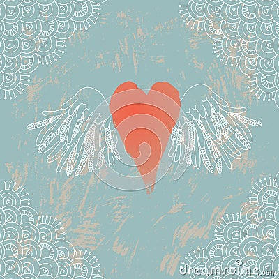 Heart with Wings Vector Illustration