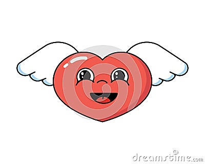 Heart with wings. Flat Style Vector IllustrationSmiling red heart with wings, an angel. Love. Vector Illustration