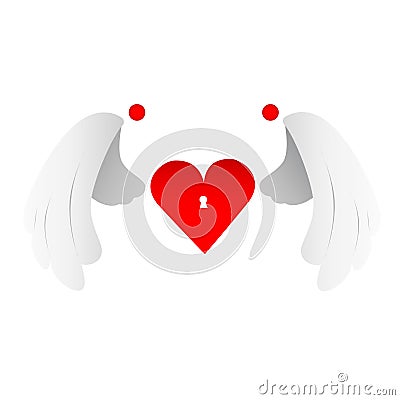 Heart with wings and key hole symbol. valentines day Vector Illustration