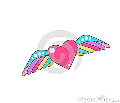 Heart with wings vector vector on a white background. Cool comic patch illustration Vector Illustration