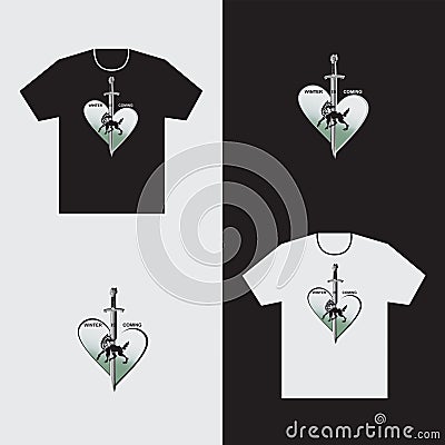 Heart of a wolf and a sword on a t-shirt. Vector Illustration