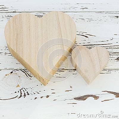 Heart wooden box on white wood Stock Photo