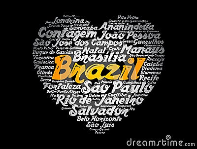 Heart word cloud with List of cities in Brazil Stock Photo