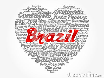 Heart word cloud with List of cities in Brazil Stock Photo