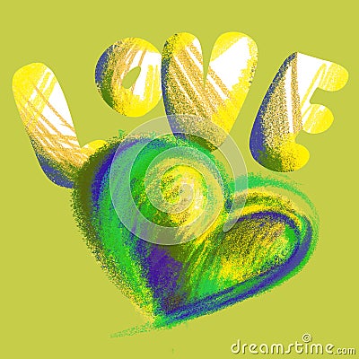 Heart and the word love drawn with colored chalk Stock Photo
