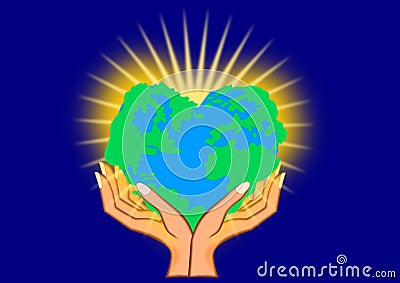 Heart world in hand Cartoon Illustration