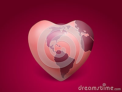 Heart world map Vector Illustration