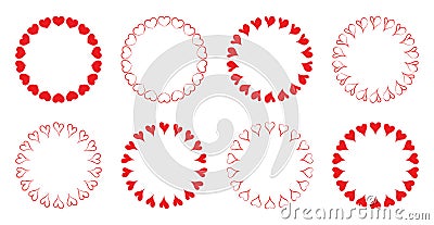 Heart wreath. Hearts circle. Pink round frames for love. Decorative border valentine. Cute wedding design elements. Modern red Stock Photo