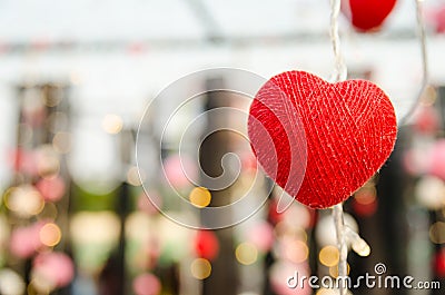 Heart yarn hang on wire Stock Photo