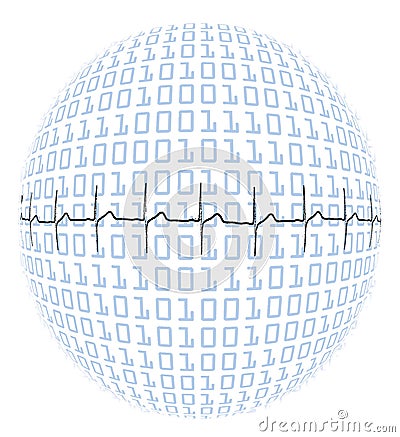 Heartbeat on binary Globe Stock Photo
