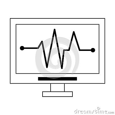 Heartbeat cardio monitor medical device in black and white Vector Illustration