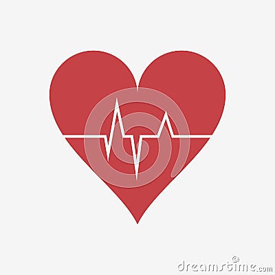 Heartbeat or Heart beat. Cardiogram. Red heart with a pulse stripe. Vector. Vector Illustration