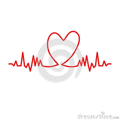 heartbeat with heart signal isolated on white background. Vector Illustration