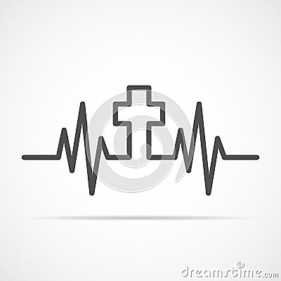 Heartbeat icon with Christian cross. Vector illustration. Cartoon Illustration