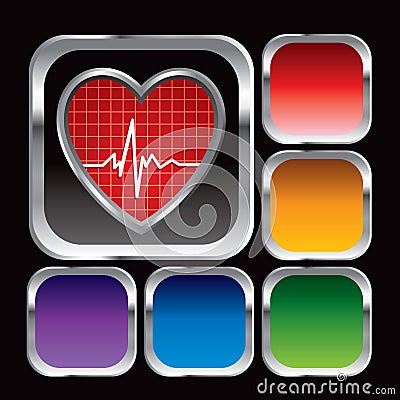 Heartbeat icon on multicolored square web buttons Vector Illustration