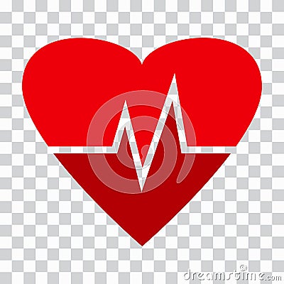 Heartbeat icon. Red heart with beat pulse. Medical symbol. Vector illustration Cartoon Illustration