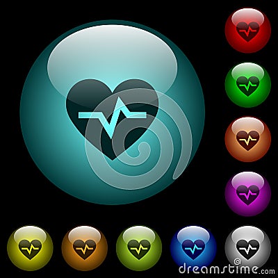 Heartbeat icons in color illuminated glass buttons Stock Photo