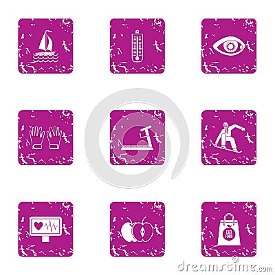 Heartbeat icons set, grunge style Vector Illustration