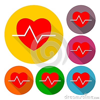 Heartbeat icons set with long shadow Stock Photo