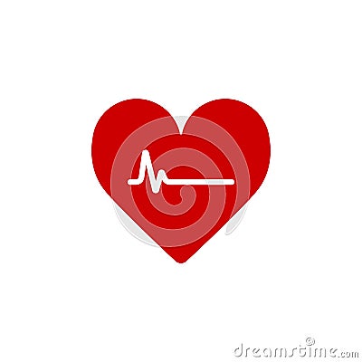 Heartbeat Line Heart Cardio. Heart flat solid vector icon. Vector Illustration