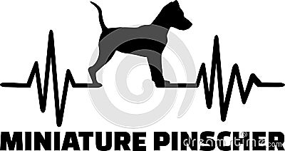 Miniature Pinscher heartbeat with silhouette Vector Illustration