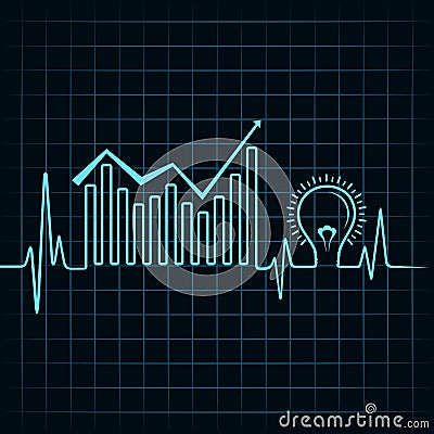 Heartbeat make business graph and light-bul b Vector Illustration