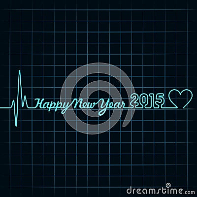 Heartbeat make happy new year text and heart symbol Vector Illustration