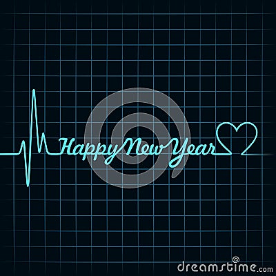 heartbeat make happy new year text and heart symbol Vector Illustration