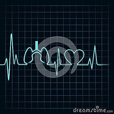 Heartbeat make lungs and heart symbol Vector Illustration