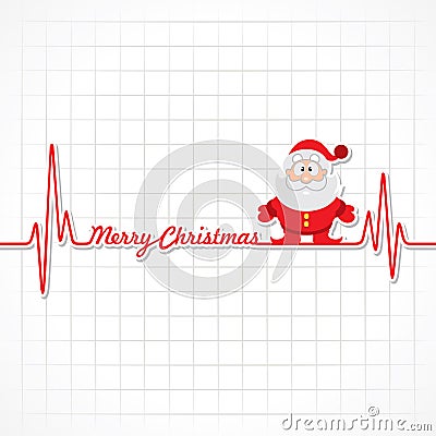 Heartbeat make Merry Christmas text and Santa Vector Illustration