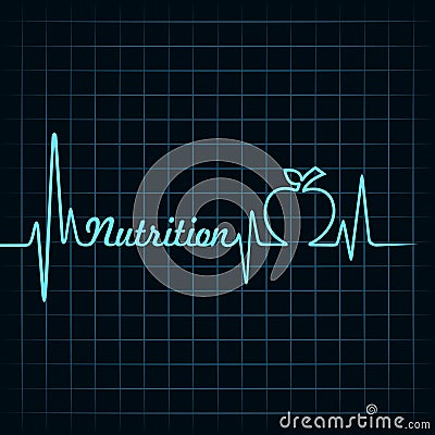 Heartbeat make nutrition word and apple Vector Illustration