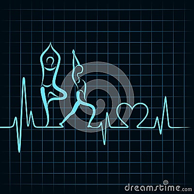 Heartbeat make a yoga girl and heart symbol Vector Illustration