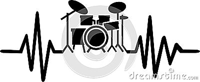 Drummer heartbeat line with drums Vector Illustration