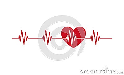 Heartbeat pulse line with heart icon. Vector Illustration