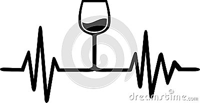 Wine glass heartbeat line Vector Illustration