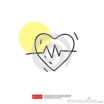 heartbeat rate doodle line icon Vector Illustration