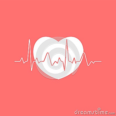 Heartbeat sinusoidal line with white heart Vector Illustration