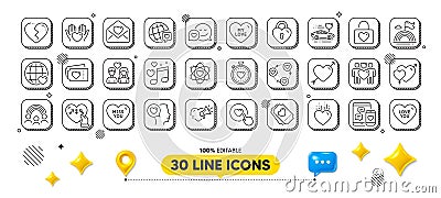 Heartbeat timer, Love ticket and Heart line icons pack. For web app. 3d design elements. Vector Vector Illustration