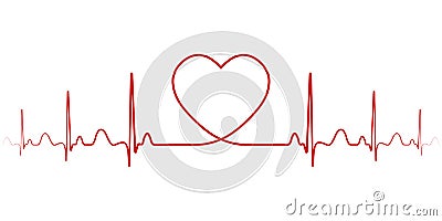 Heartbeat vector rhythm with heart one line, a symbol of positive emotions, love and inspiration, happy Valentine day Vector Illustration