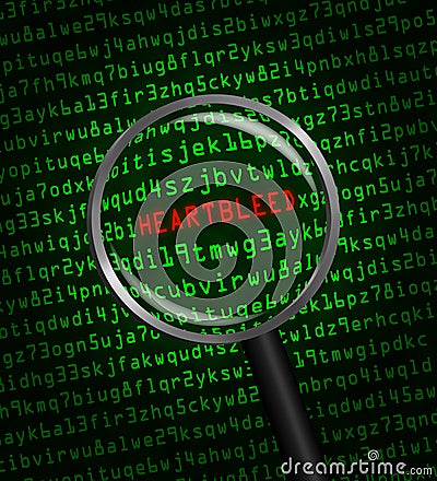 Heartbleed revealed in computer code through a mag Stock Photo